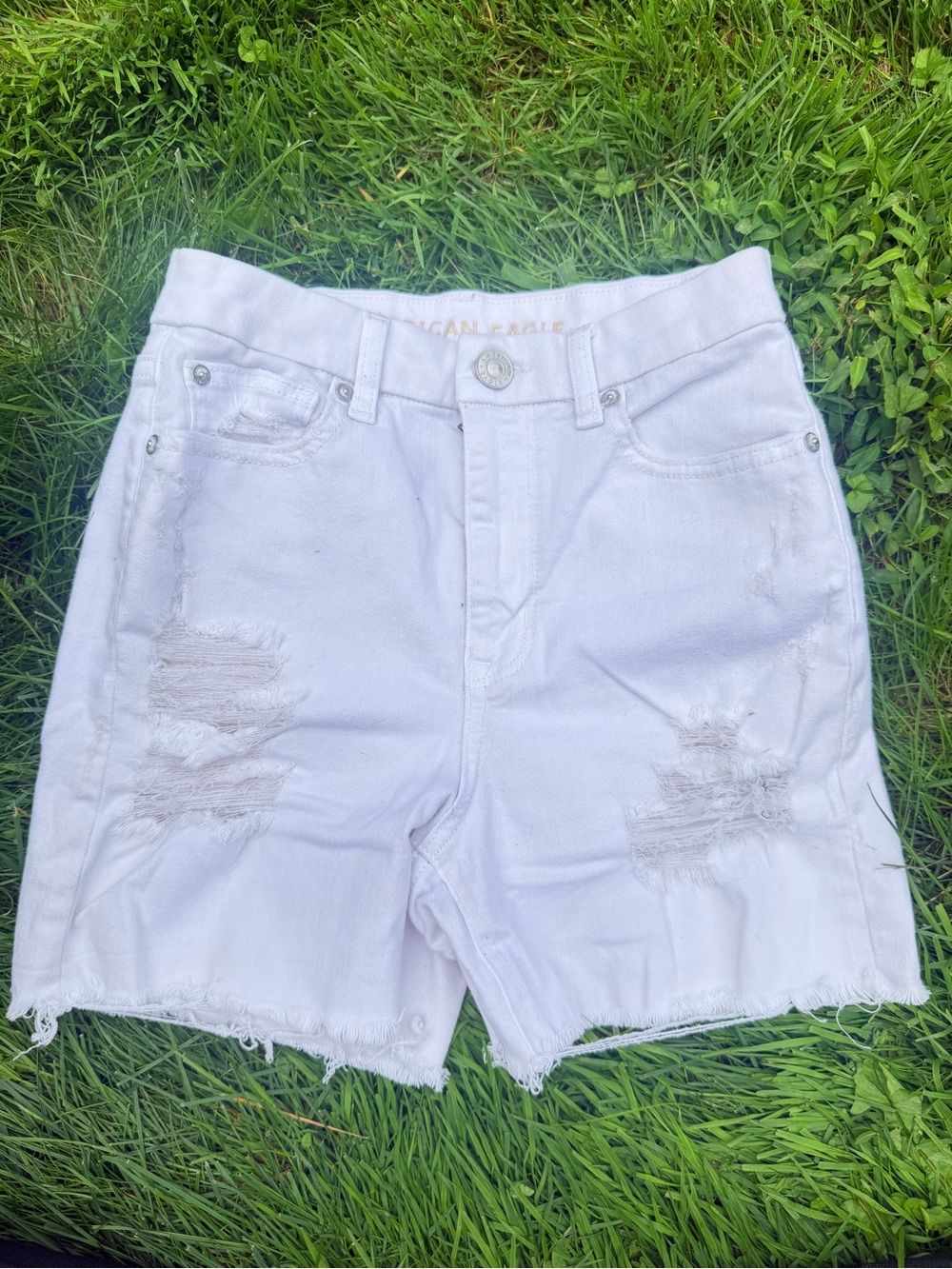 American Eagle Outfitters White Distressed Denim Jean Shorts